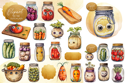 Preserved Vegetables Clipart Set, a Food Illustration by The Dutch Lady Designs
