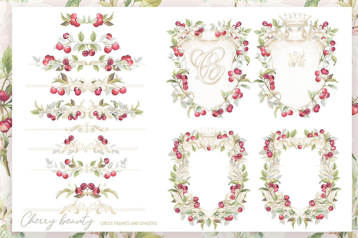 Vintage Cherry Crest Watercolor Set, a Decorative Illustration by WonderWonder (Photo 3 of 21)