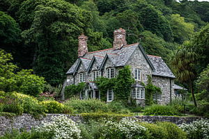 Traditional English stone cottage set in a lush green garden by, a Photo by Studio ANNA