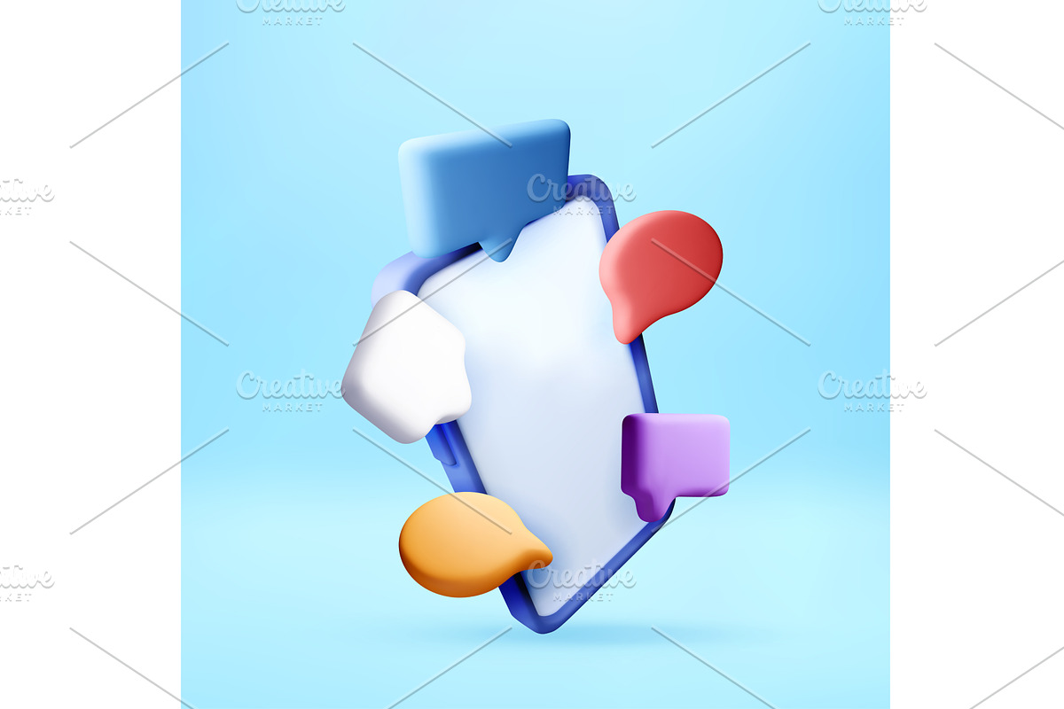 Smartphone with floating 3d chat, a Technology Illustration by Abscent