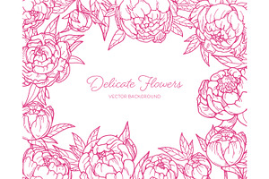 Peony Flowers, Cards Backgrounds Set