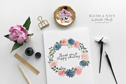 Blush and Navy Watercolor Florals, a Work Illustration by Momo Studio (Thumbnail 3 of 12)