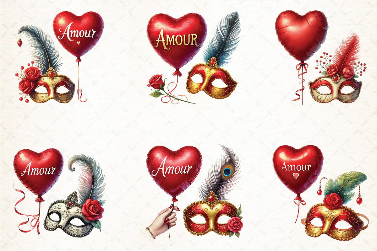 Valentine Face Mask Clipart, an Illustration by DreamCafeArt (Photo 4 of 4)