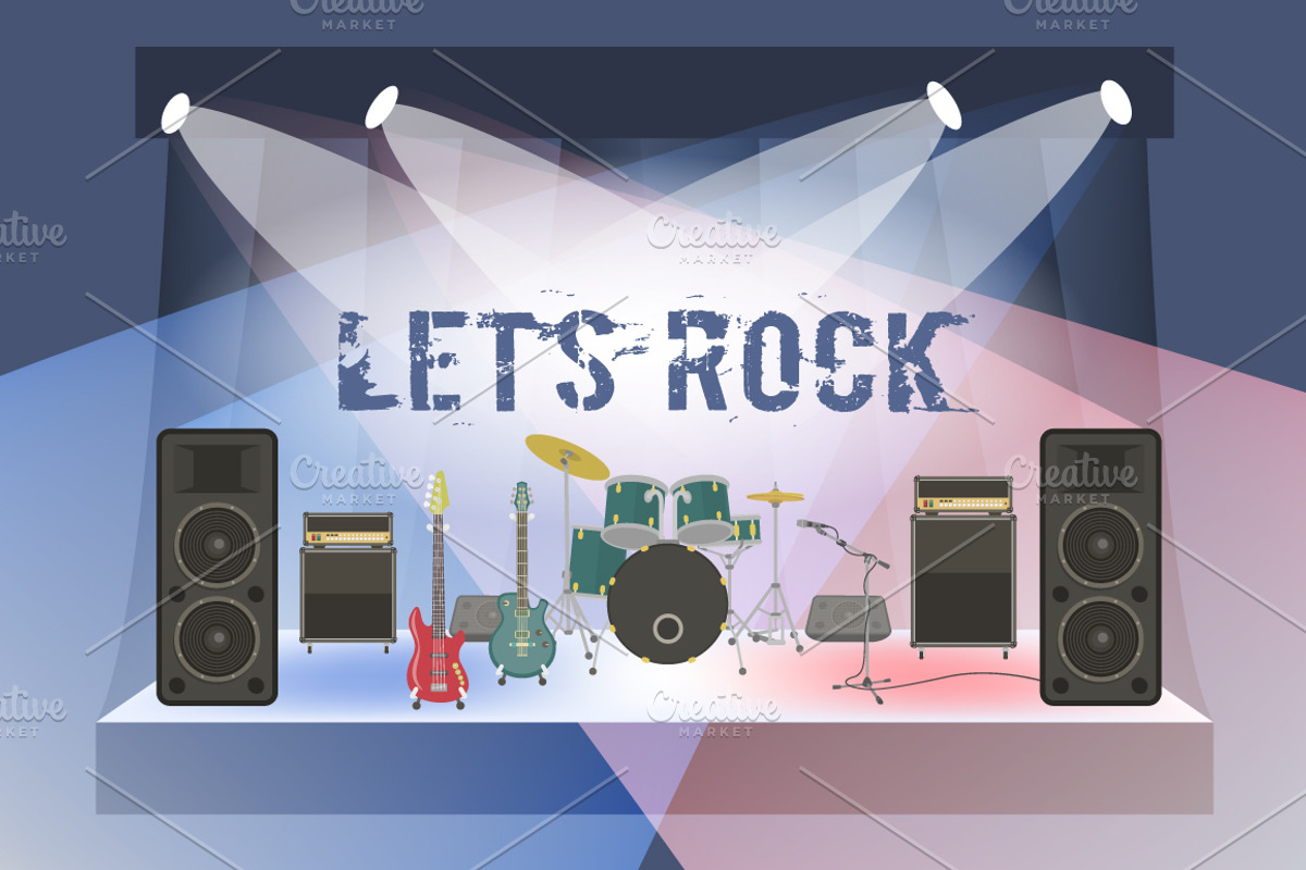 Rock Concert Stage Sound Equipment, an Illustration by Vectorikart (Photo 1 of 2)