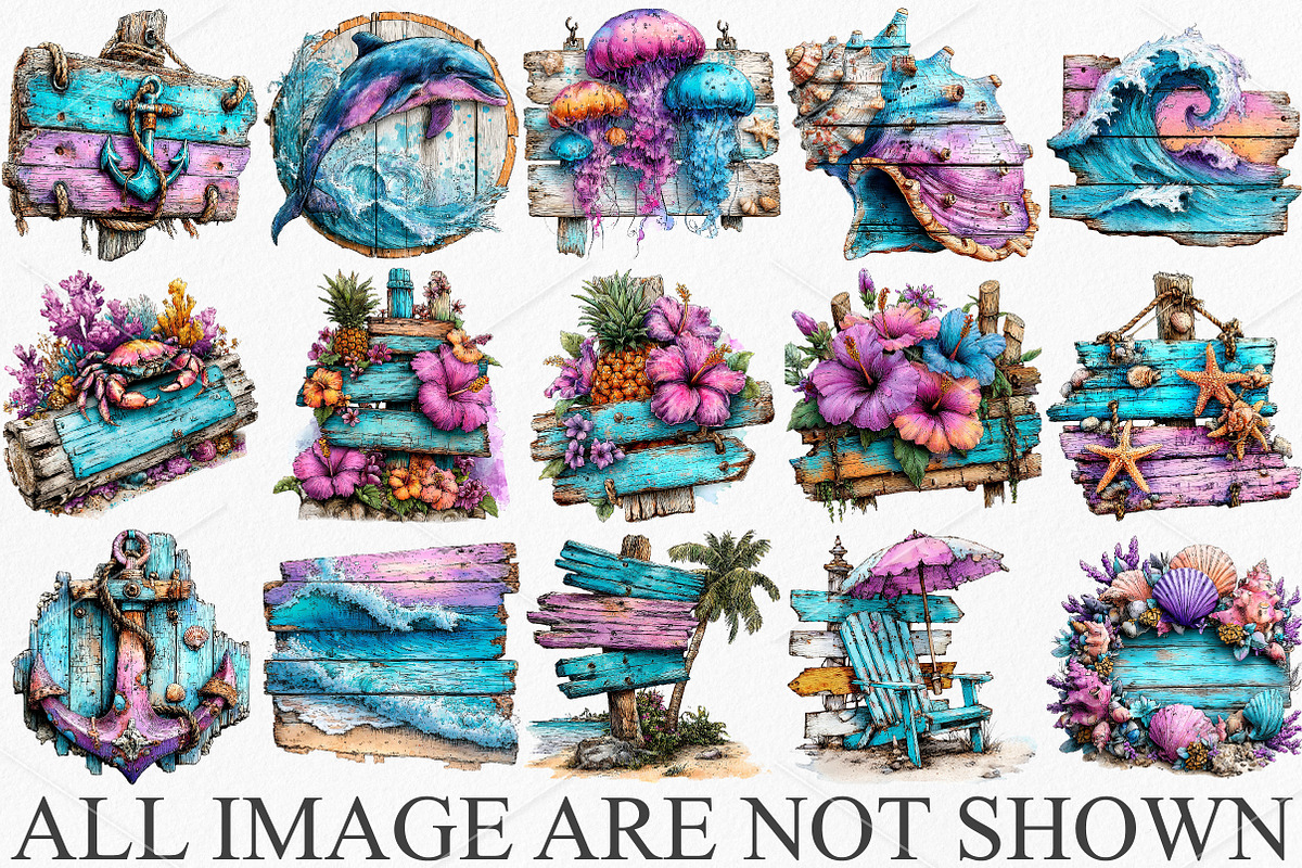 Whimsical Beach Wooden Signs Clipart, an Illustration by Canvas Craft (Photo 3 of 6)