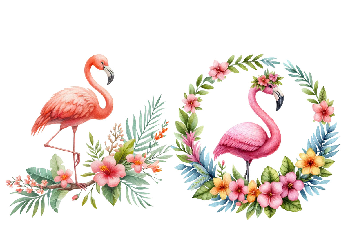 Watercolor Flamingo Clipart Tropical, an Illustration by Designworld (Photo 5 of 6)