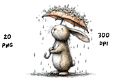 Whimsical Rainy Bunny Clipart, an Animal Illustration by GiraffeCreative (Thumbnail 19 of 19)