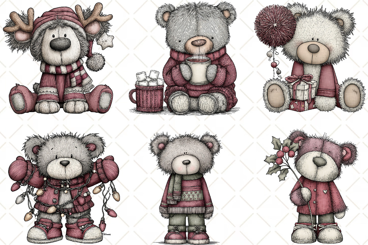 Quirky Christmas Teddy Bear Clipart, an Illustration by Black Bird Studio (Photo 6 of 6)