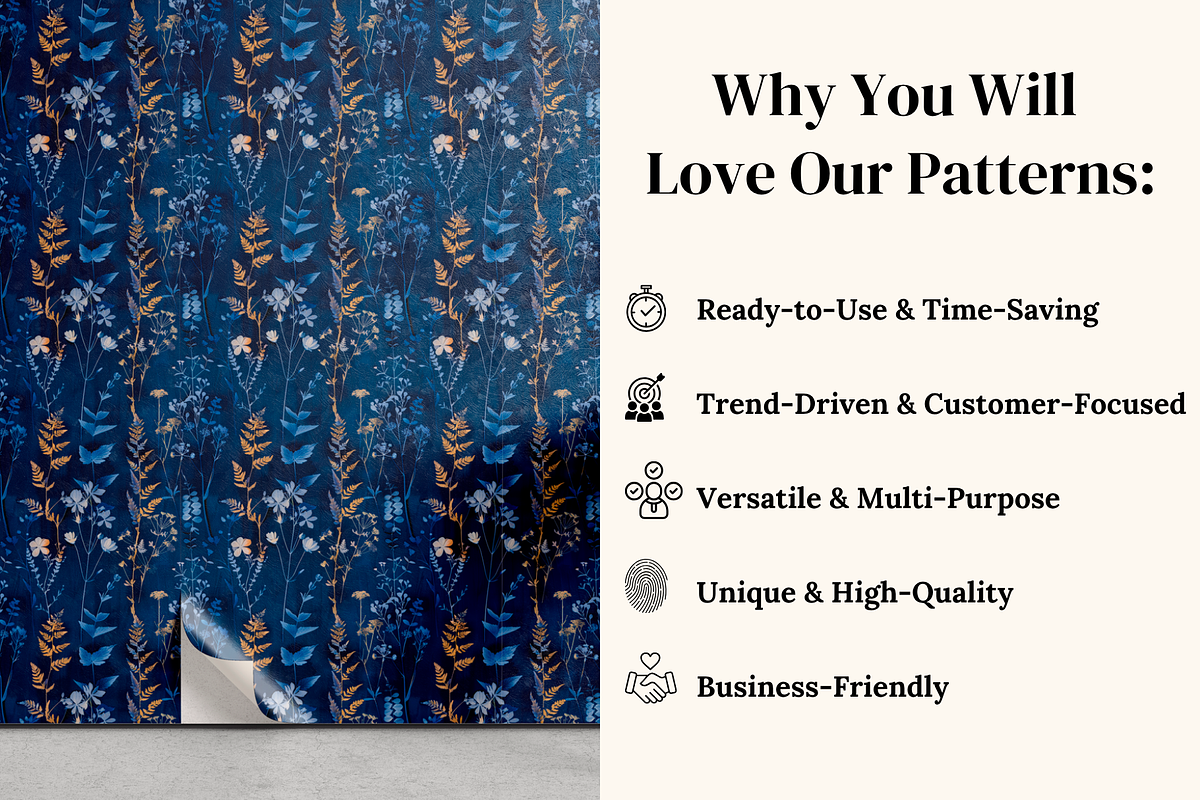 Cyanotype Gold Seamless Patterns, a Pattern Graphic by Ninterints (Photo 4 of 13)
