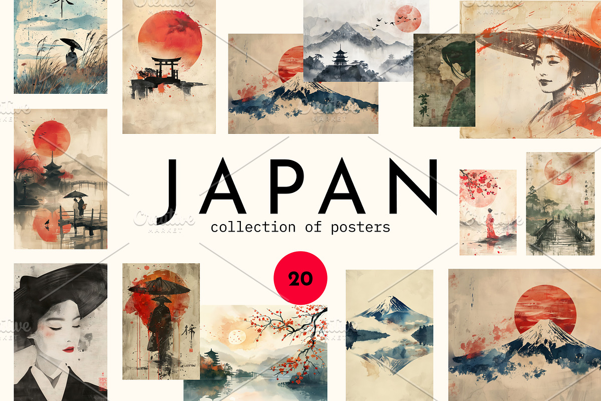 Retro Japan Posters, a Poster Template by Art's and patterns (Photo 1 of 8)