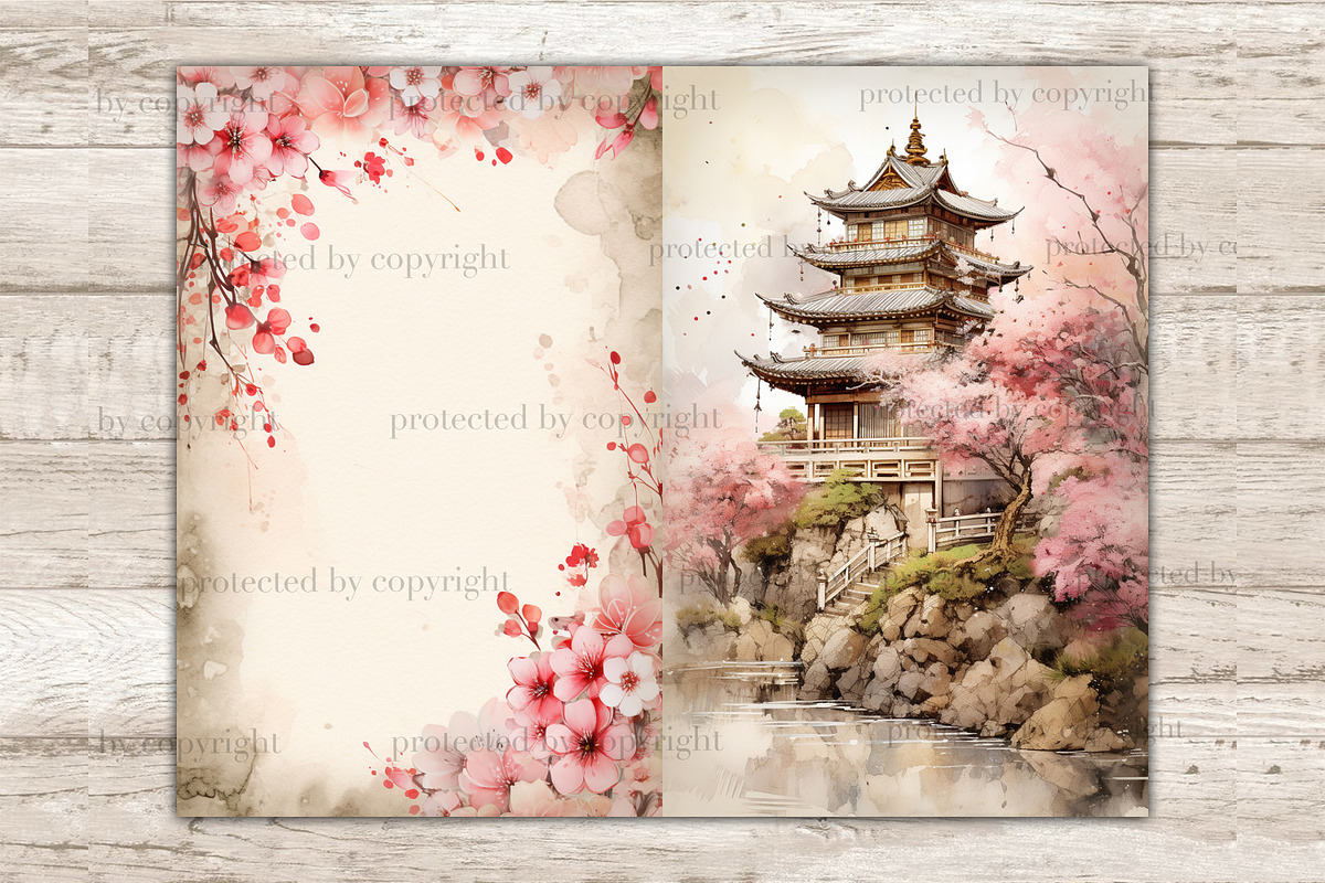 Sakura Junk Journal Pages, a Seasonal Illustration by GlamArtZhanna (Photo 5 of 10)