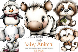 Baby Animal PNG Clipart Bundle, an Illustration by DreamCafeArt