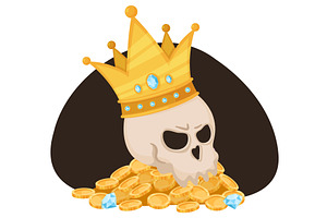 Human skull wearing golden crown, an Object Illustration by Vectorbuum