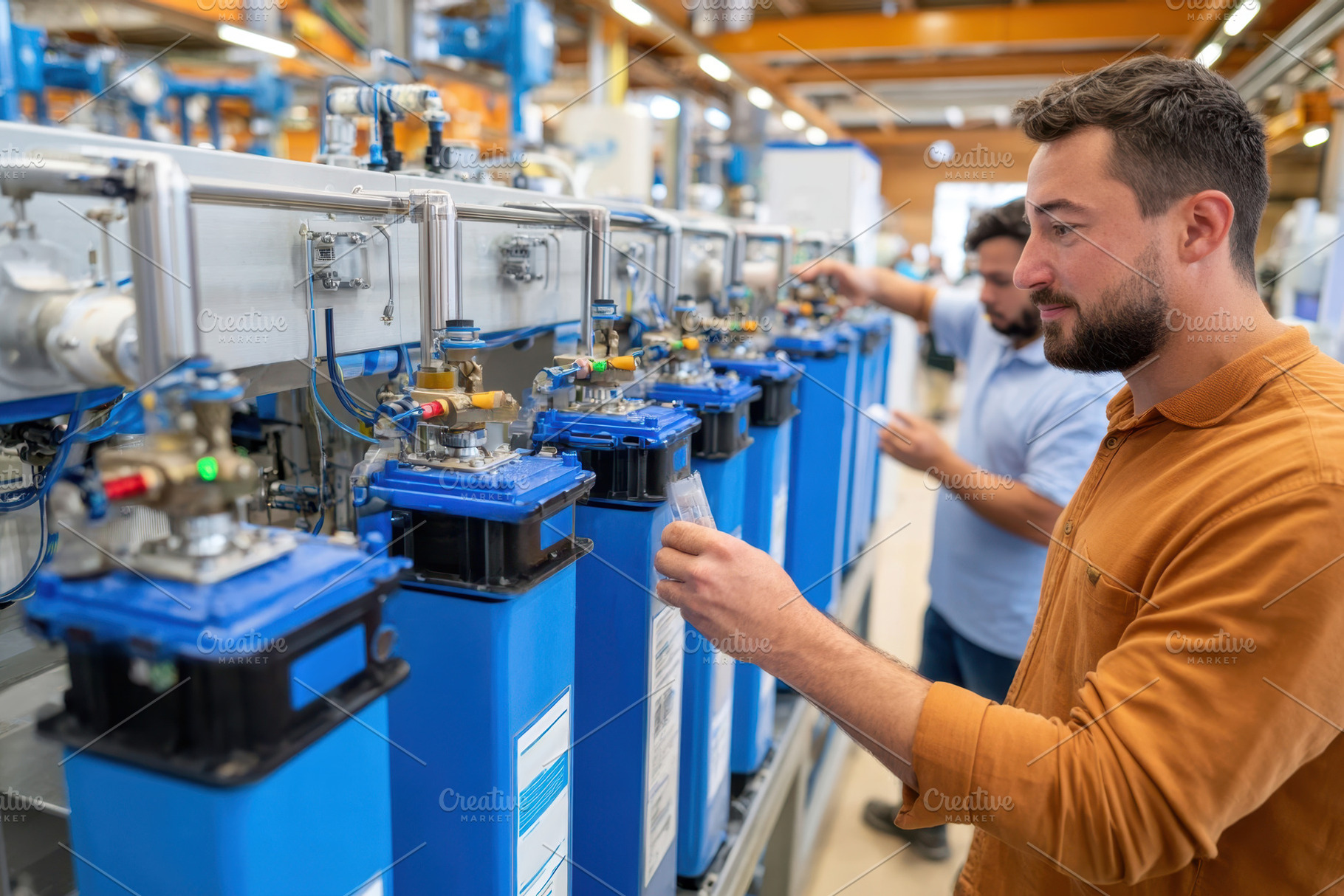 Technicians Inspecting Industrial Machinery in Factory, an Industrial Photo by AlyaAnd