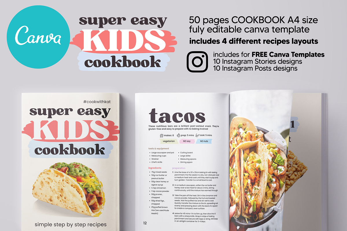 Canva Kids Recipes Cookbook Template, a Magazine Template by DeLaGranSiete (Photo 1 of 10)