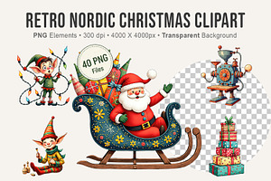 Retro Nordic Christmas Clipart, an Illustration by Artnoy