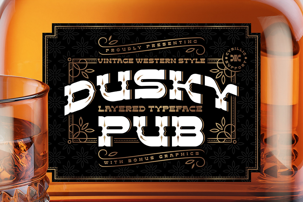 Dusky Pub - Font, Mockup, Label!, a Slab Serif Font by Gleb Guralnyk (Photo 1 of 7)