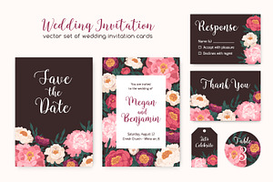 Floral wedding invitation cards set, a Decorative Illustration by Good Studio
