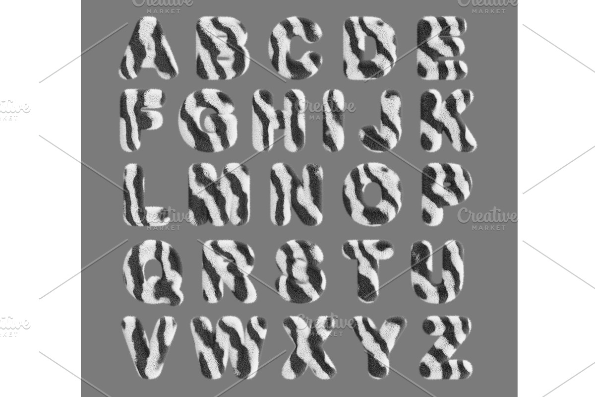 3d zebra alphabet with fur animal, an Animal 3D Model by Marozhkastudio
