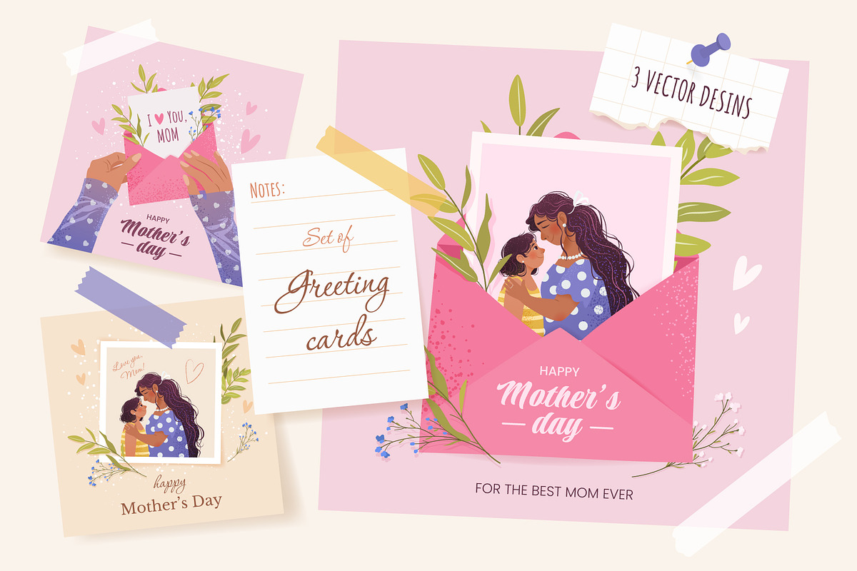 Mother’s Day Greeting Cards, a Seasonal Illustration by IuliiaSavko (Photo 1 of 4)