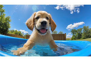 summer dog kiddie pool ai generated, a Nature Photo by pikepicture
