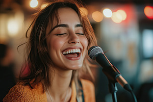 Musician performs live with joy at a cozy venue during the evening, a Person Photo by AlyaAnd