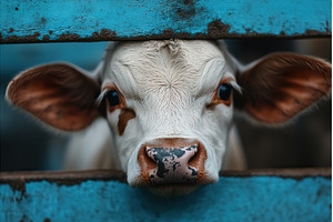 Adorable calf face between blue, an Animal Photo by Lermont51