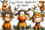 Grumpy Christmas Highland Cow Bundle, an Illustration by Creative Art (Thumbnail 1 of 11)