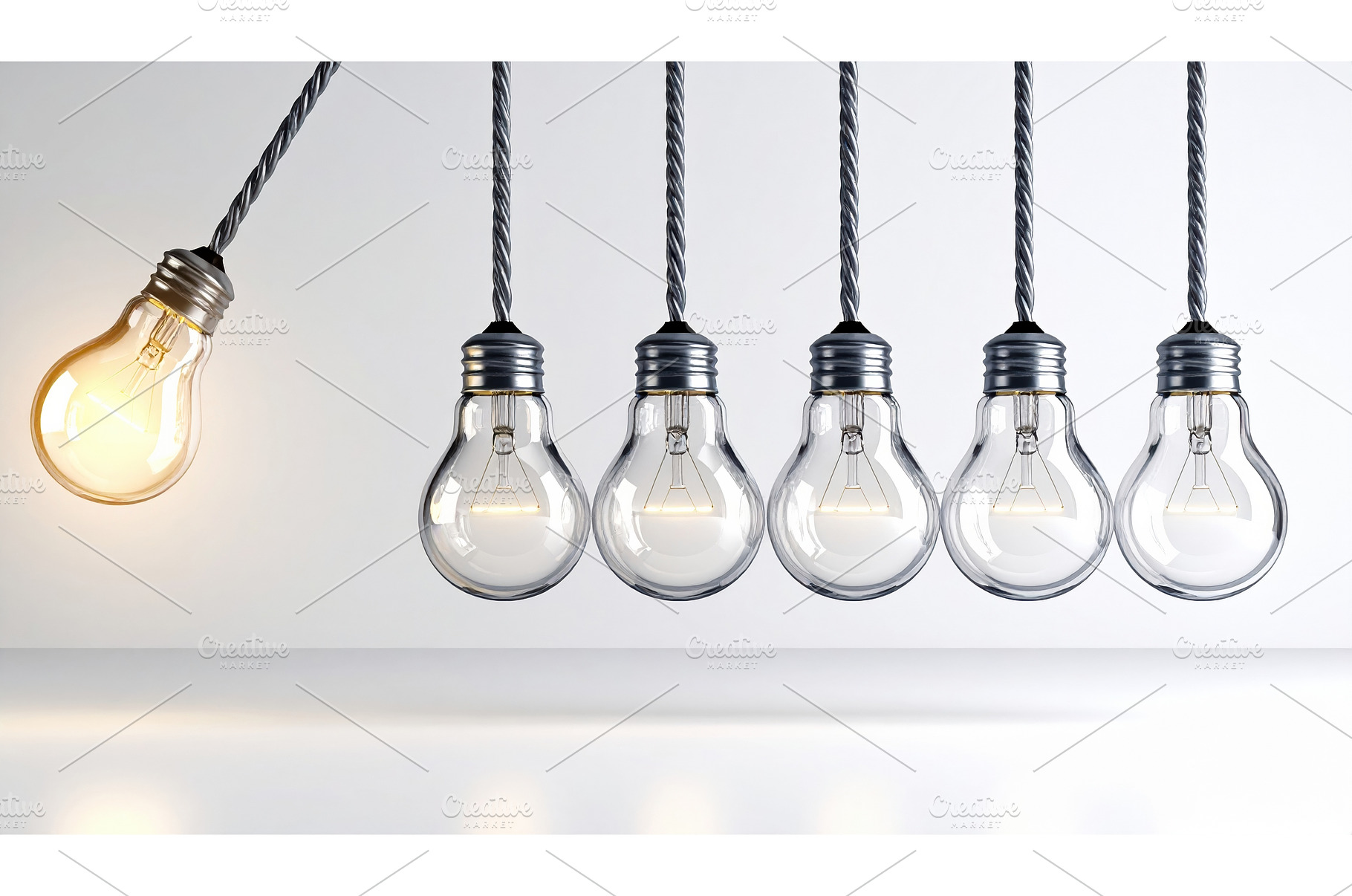 Row of light bulbs with one glowing, a Technology Photo by Igor Tichonow