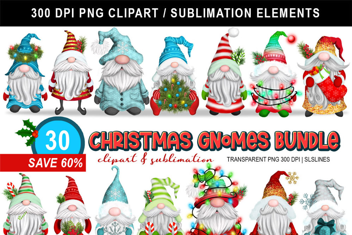 Christmas Gnomes Holiday Clipart, an Illustration by SLS Lines (Photo 7 of 7)