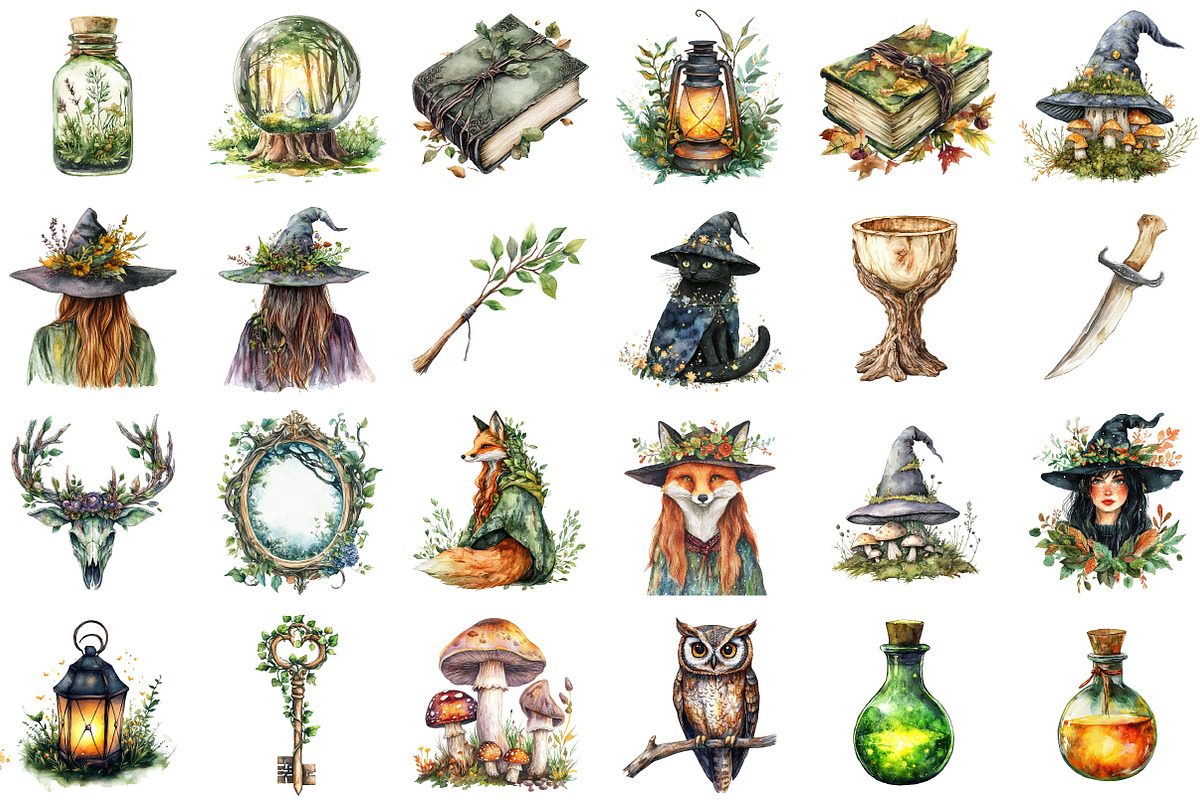 Watercolor Forest Witch Clipart, an Illustration by Sublimation Artist (Photo 2 of 6)
