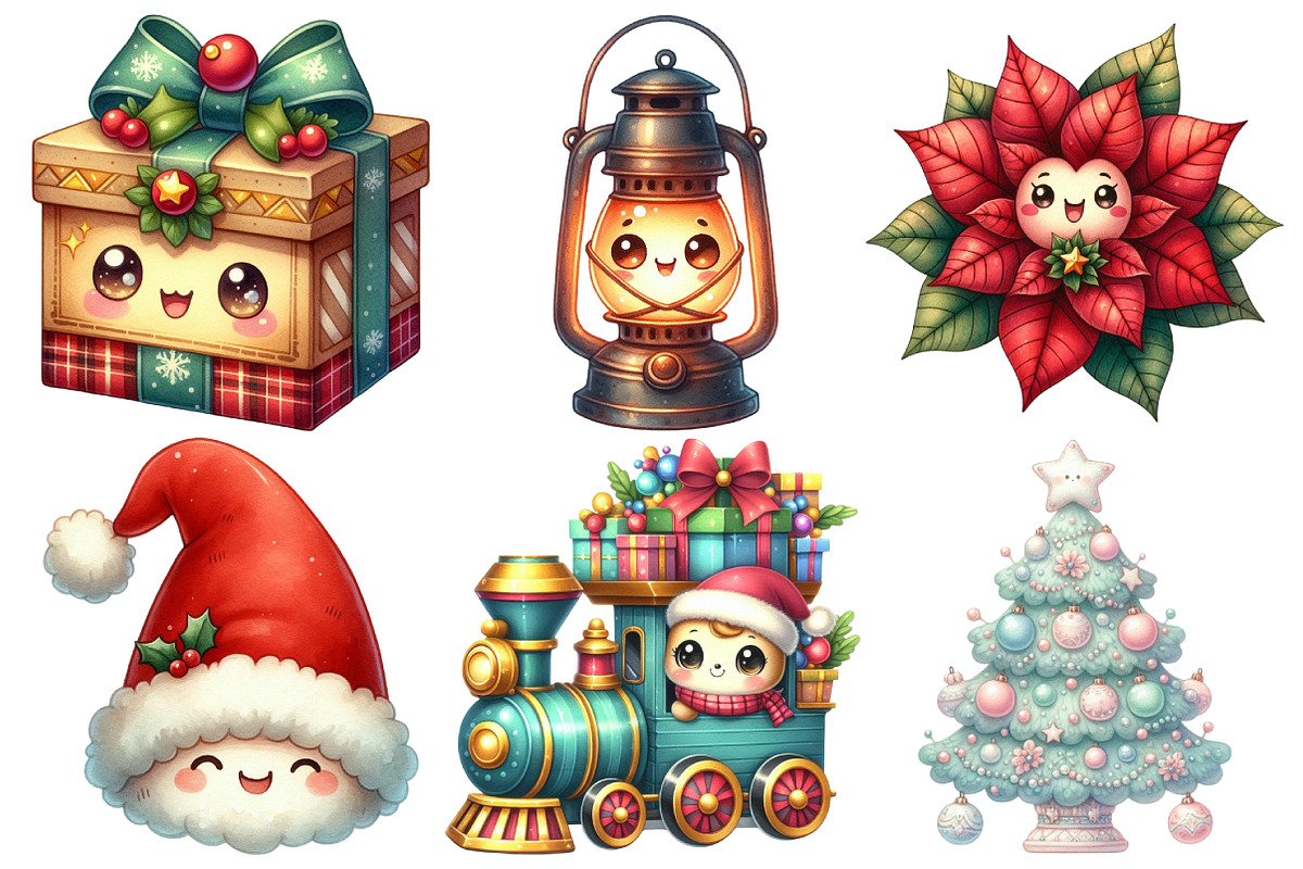 Kawaii Vintage Christmas Clipart, an Illustration by Pixels.Craft (Photo 3 of 7)
