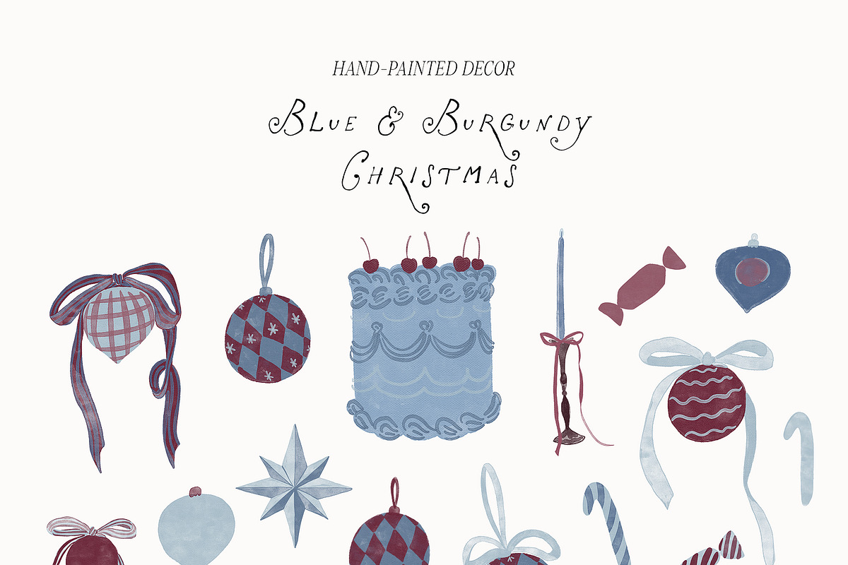Hand-Painted Blue Burgundy Christmas, an Object Graphic by Lana Elanor (Photo 9 of 24)