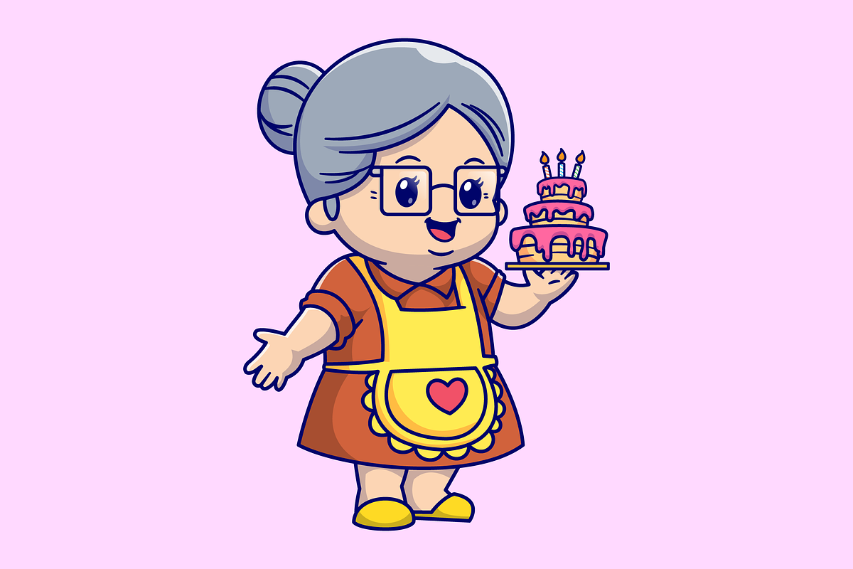 Cute Grandma Cooking Birthday Cake, a Person Illustration by Catalyst Labs (Photo 1 of 3)