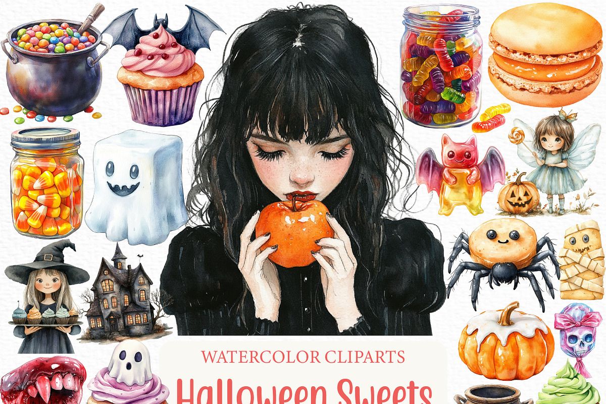 Watercolor Halloween Sweets Clipart, an Illustration by Craft Nest (Photo 1 of 6)