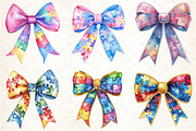 Watercolor Autism Awareness Bow PNG, an Illustration by DreamCafeArt (Thumbnail 2 of 9)