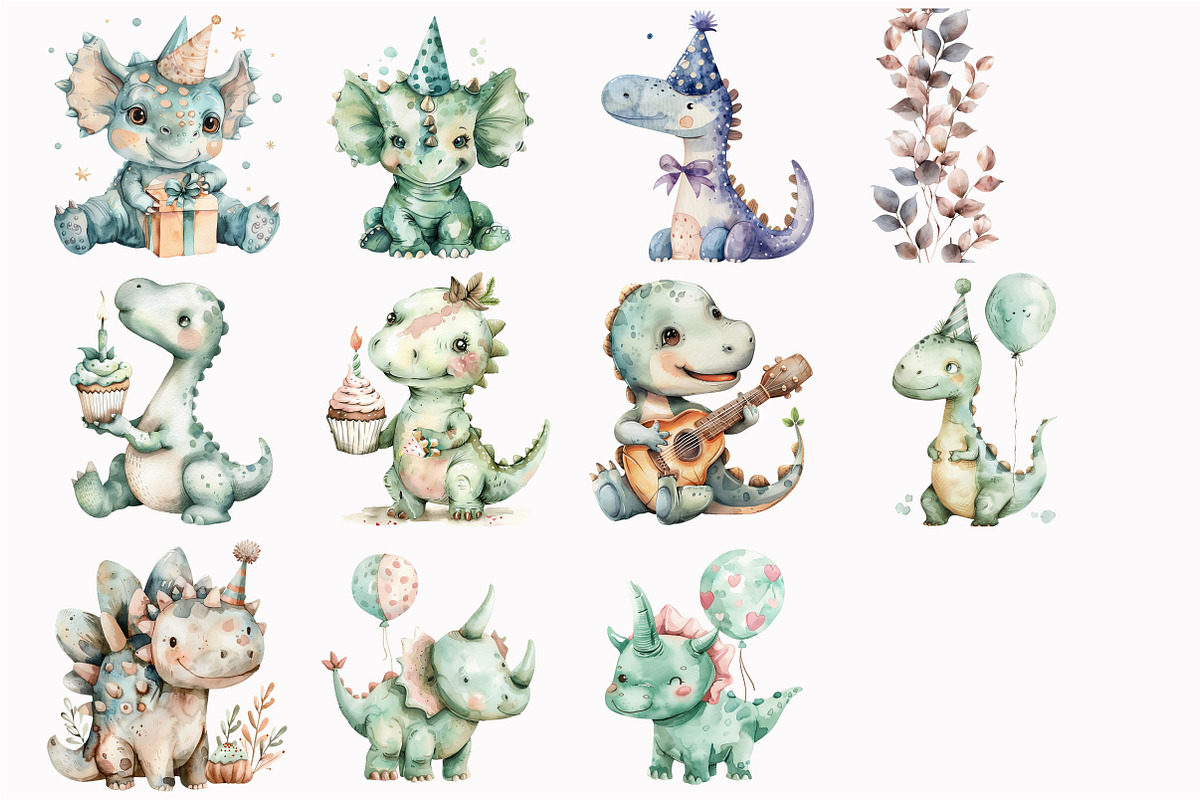 Dino Birthday Clipart, an Illustration by Design Market (Photo 4 of 5)