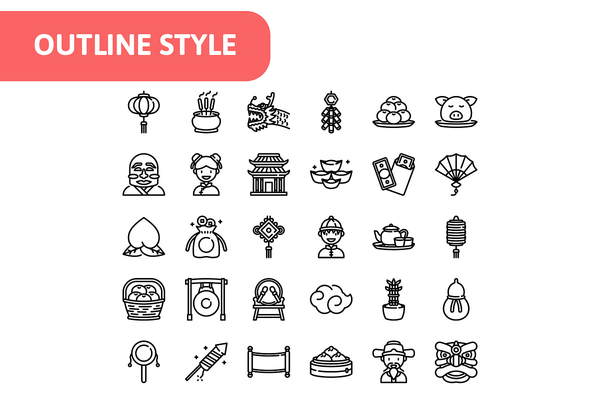 30 Chinese New Year, an Outline Icon by Konkapp | Creative Market
