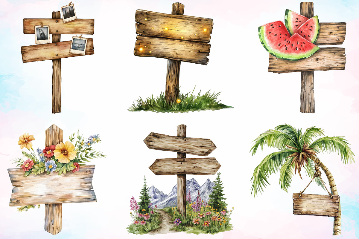 Summer Day Wooden Sign Clipart, an Illustration by Canvas Craft (Photo 2 of 4)