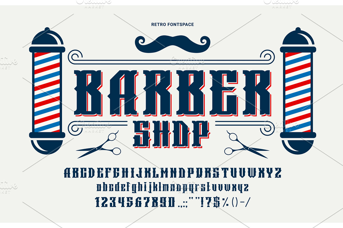 Retro barber font, barbershop, a Decorative Illustration by Buch&Bee