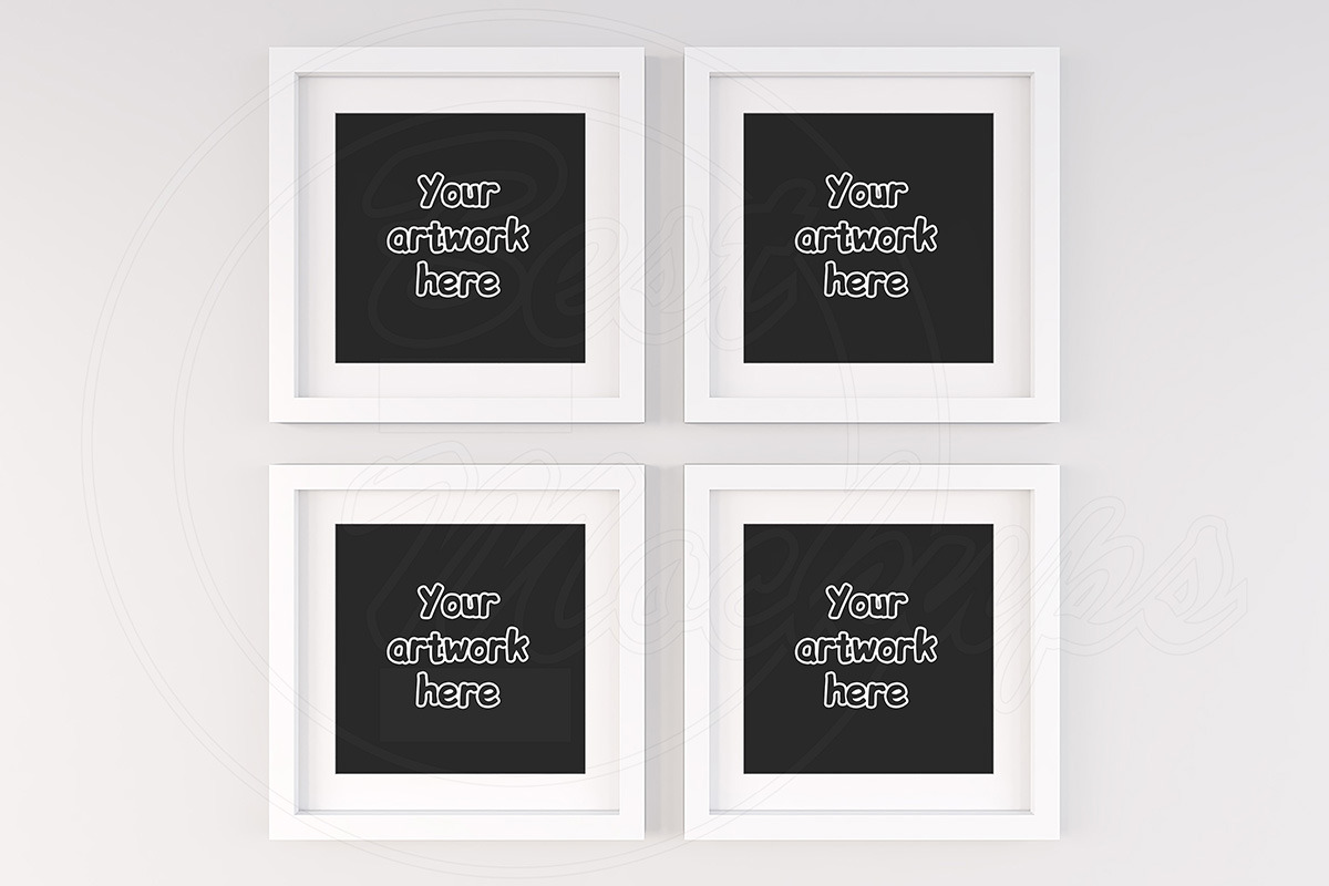 Set of 4 white square frame mockups, a Print Template by BestMockups