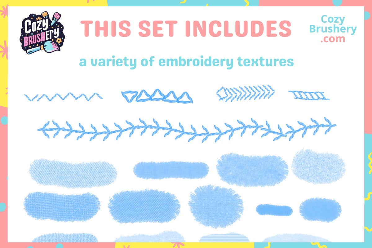 Procreate Embroidery Brushes, a Brush Add-On by Cozy Brushery (Photo 4 of 6)