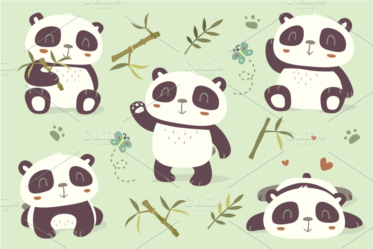 Cartoon panda set, an Animal Illustration by SunnyWS (Photo 5 of 10)
