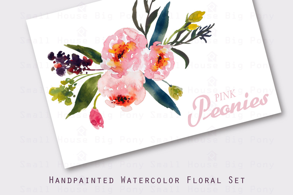 Pink Peonies-Watercolor Clip Art, an Illustration by SmallHouseBigPony (Photo 4 of 4)