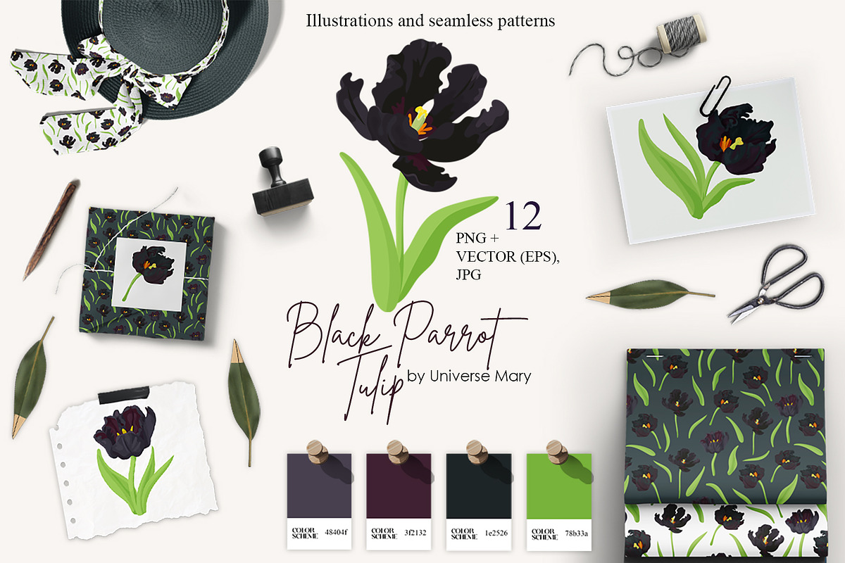 Black Parrot Tulip flower Vector, a Seasonal Illustration by Universe Mary (Photo 1 of 7)