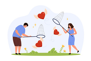 Tiny people chasing flying love, a Person Illustration by Flashvector