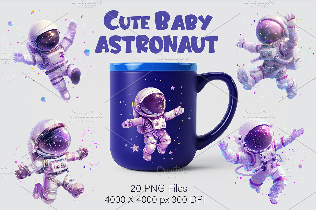 Cute baby astronaut 01. T-Shirt, PNG, an Animal Illustration by KENO Mascots (Photo 4 of 10)