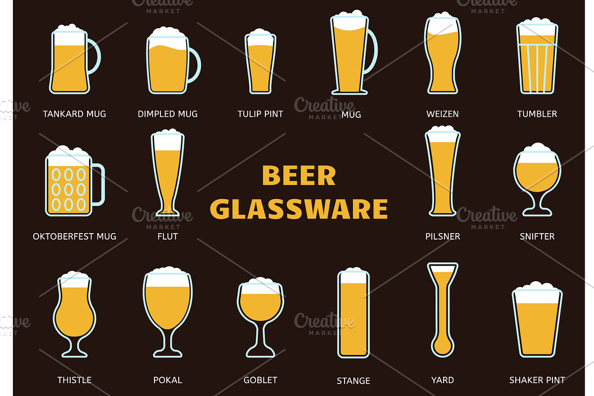 Beer glasses types collection, a Graphic by Valerie Bodnar