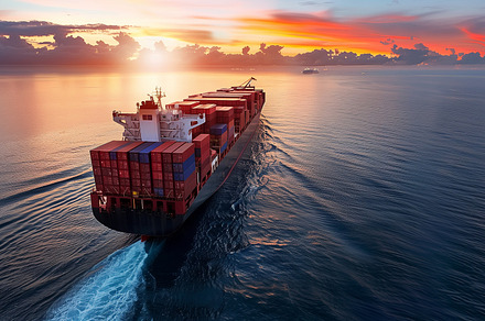 Cargo ship at sunset, a Transportation Photo by MistyDay