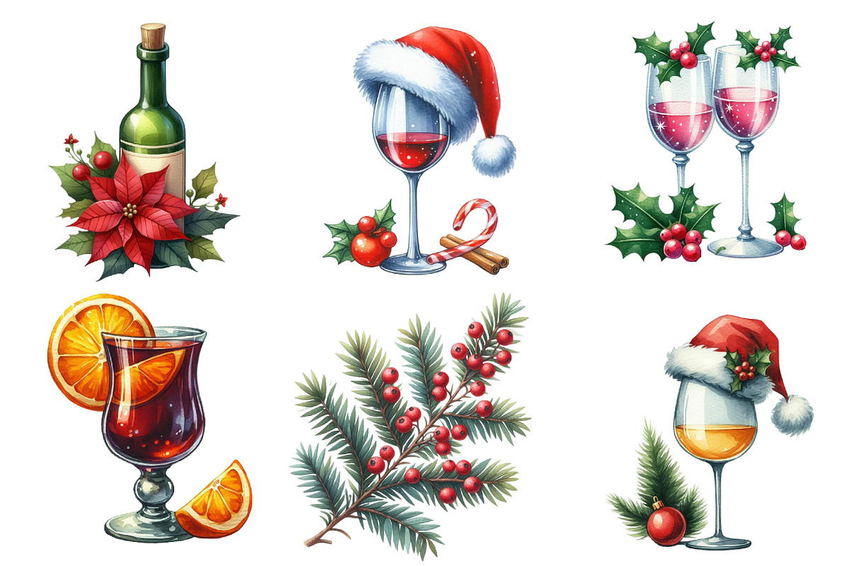 Christmas Red Wine Clipart, an Illustration by Designworld (Photo 2 of 6)